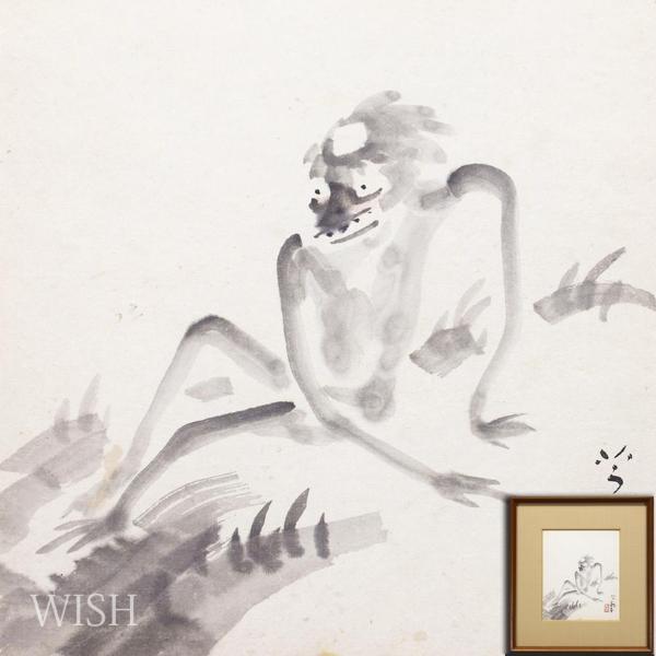 真作】【WISH】小川芋銭「河童」日本画 〇日本美術院同人 河童絵の名人
