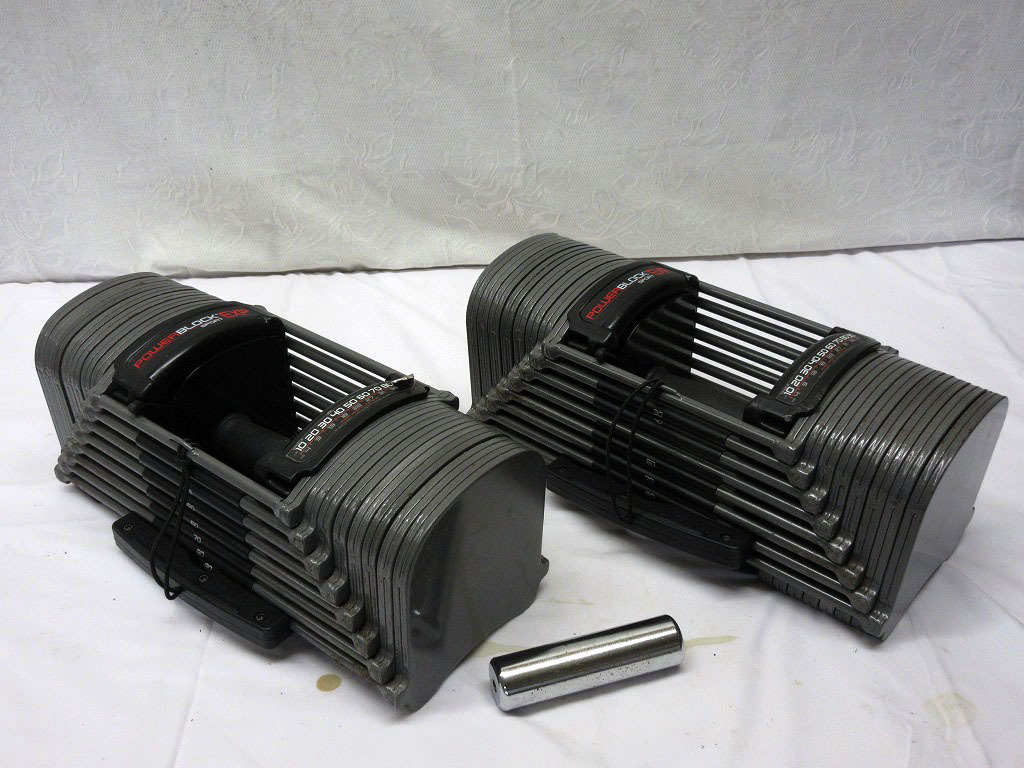 03K135 POWER BLOCK SPORT EXP ペア 可変式ダンベル ※樹脂ピンの欠け有