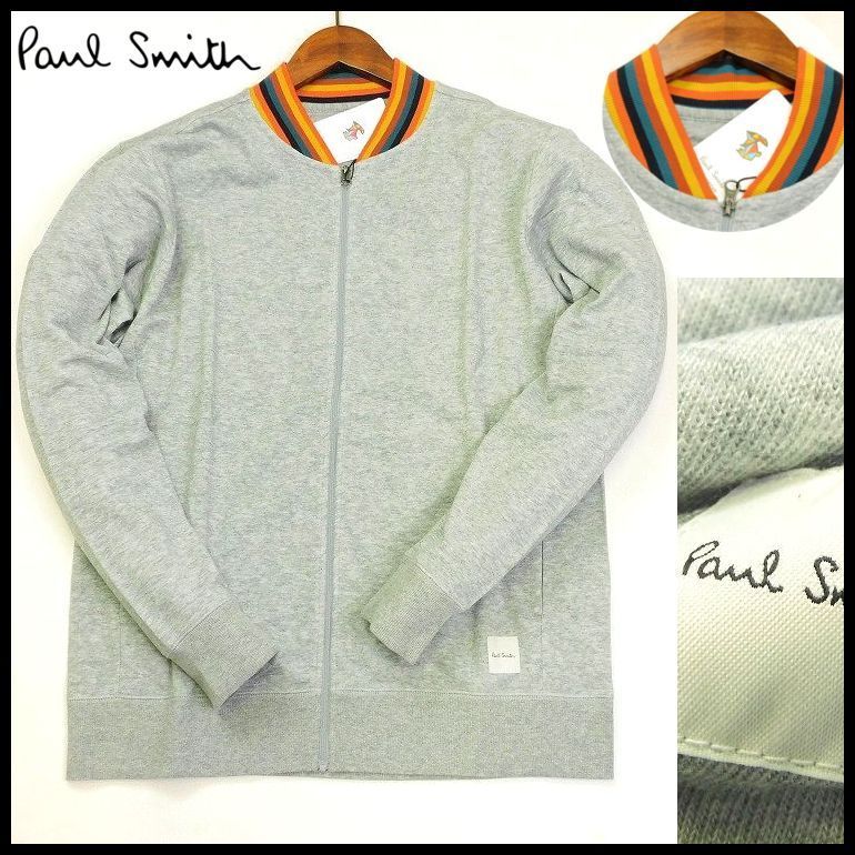 B1264 新品 正規品★ポールスミス Paul Smith★M グレー マルチカラーリブ ジップアップジャケット うす手 春夏 メンズ Q1