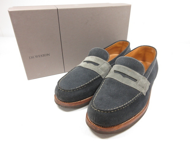 新品】J.M. WESTON グレー スエード ローファー 保存袋付き