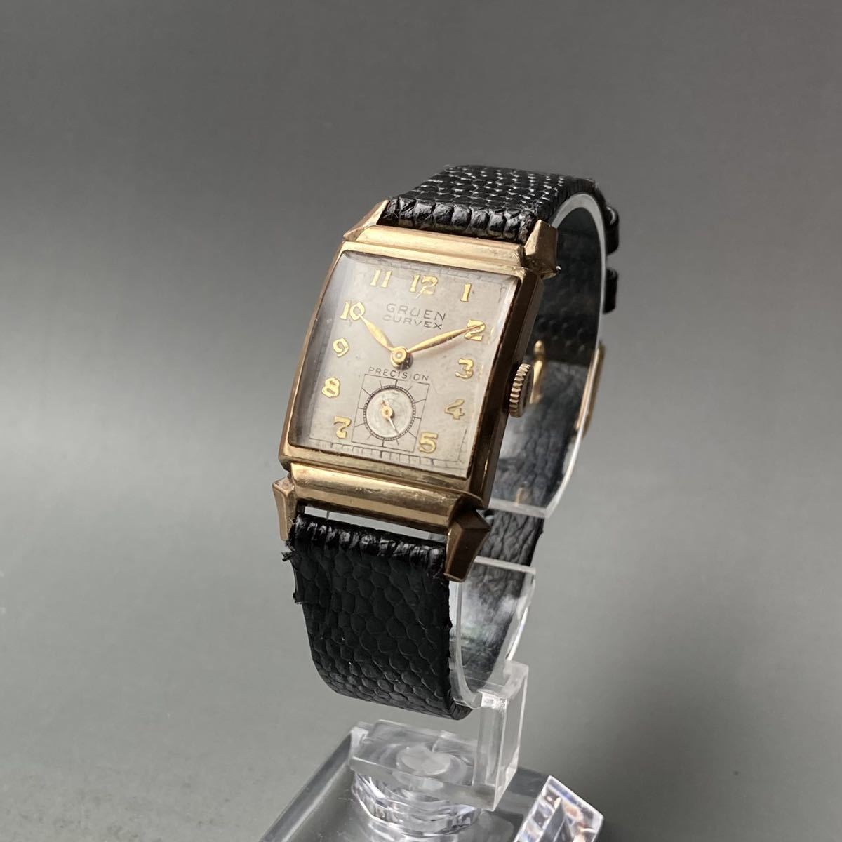 動作良好】グリュエン カーベックス アンティーク 腕時計 1940年代 手 
