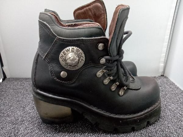 - ROCK NEWROCK(ニューロック) M-NEWMILI083-S21 古着 (NEWROCK ショートブーツ NEWROCK PLANET ニューロック プラネット ショートブーツ 合成皮革 ヒールブーツ レディース ブラック ゴールド