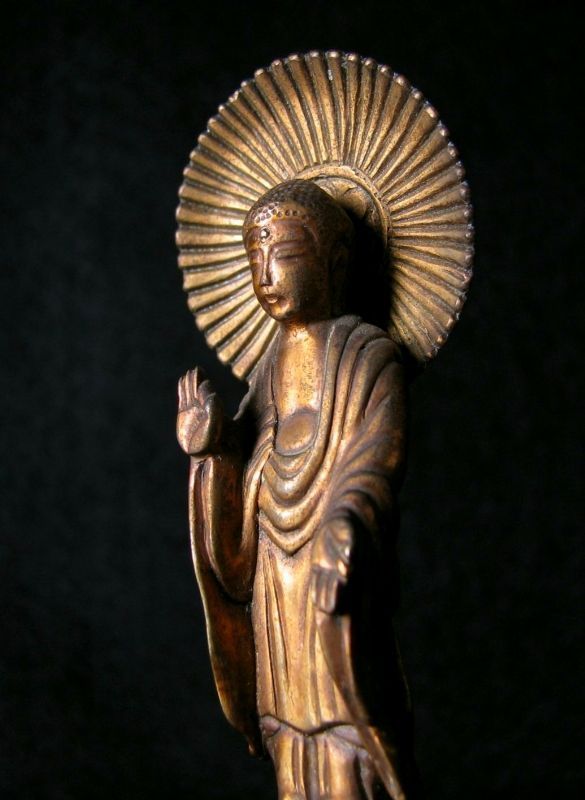 仏像阿弥陀如来 - 厨子入り 純金メッキ仕上げ 総高9.7cm 高岡銅器