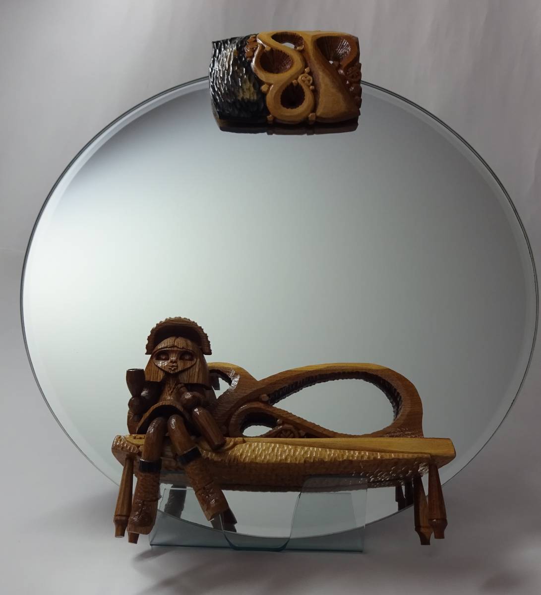 鈴木憲司作　木彫一品作　鏡