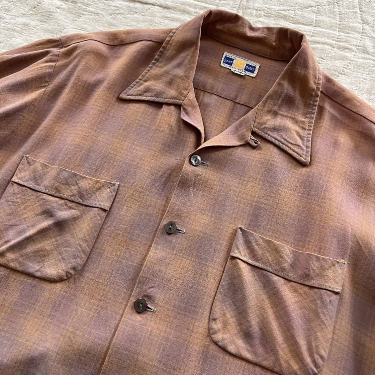 60s レーヨン ギャバジンシャツ オンブレチェック ビンテージ 