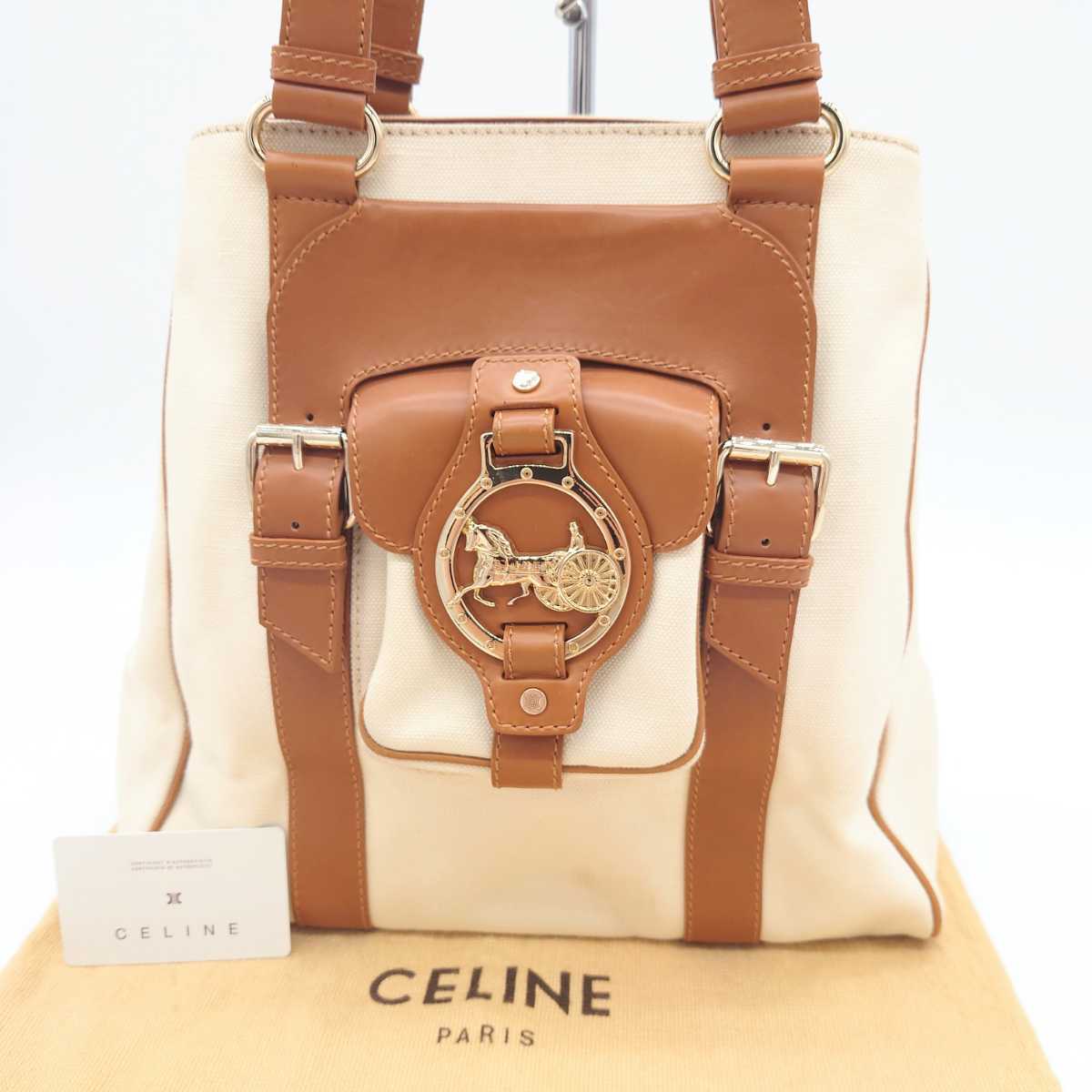 セリーヌ CELINE 馬車金具 キャンバストートバッグ オールド 肩掛可 正規日本代理店 1円 【美品・激レア最高級】 CELINE セリーヌ 馬車金具