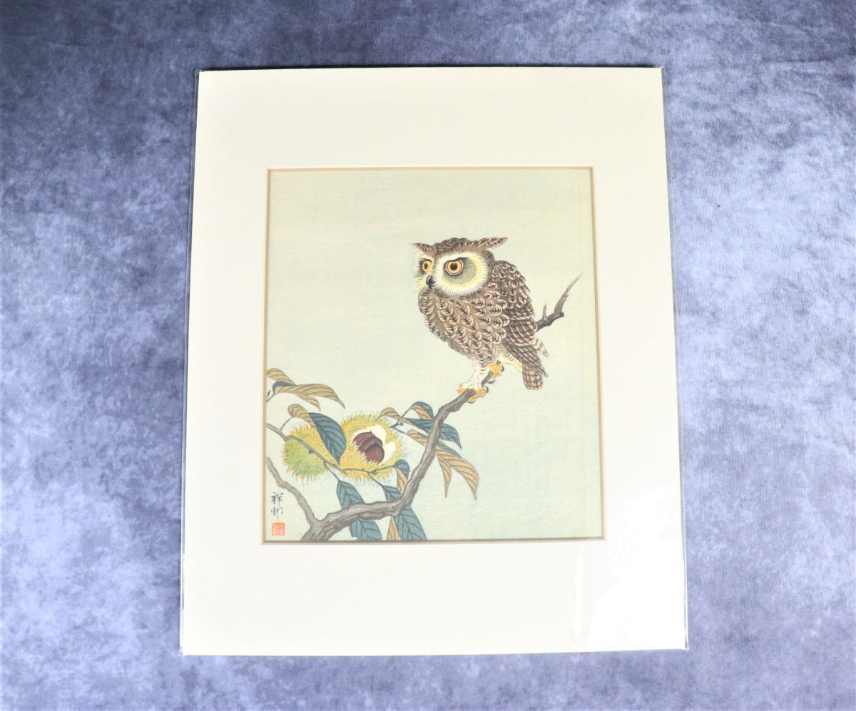 小原古邨 小原祥邨 栗の木に木兎 木版画 みみずく ミミズク 梟