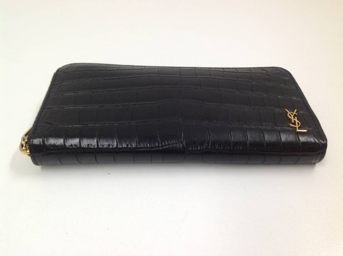 クロコ型押し Saint Laurent Yves イヴサンローラン YSL ブラック 