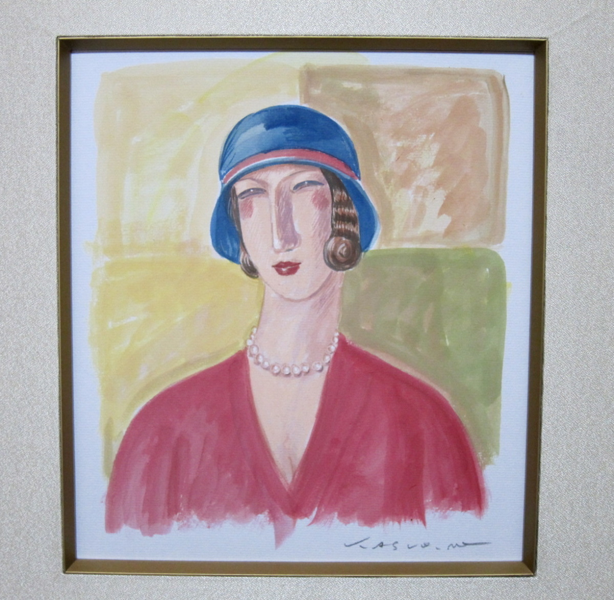 森田康雄 マドモアゼル 色紙絵 水彩画 絵画 アート 美術 41cm×38cm