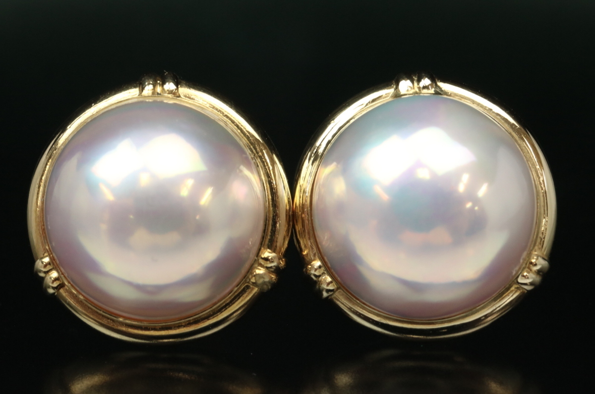 l. K18 マベパール ゴールド イヤリング 約19.8mm 約10g 半円真珠 