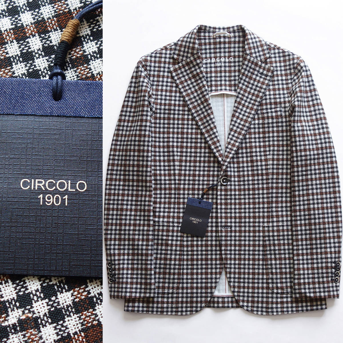 【 CIRCOLO1901 チルコロ 】 新品 春夏 英国柄ホップサックプリント鹿の子ジャージージャケット CN2228 白黒茶 50 70,400円 タリアトーレ