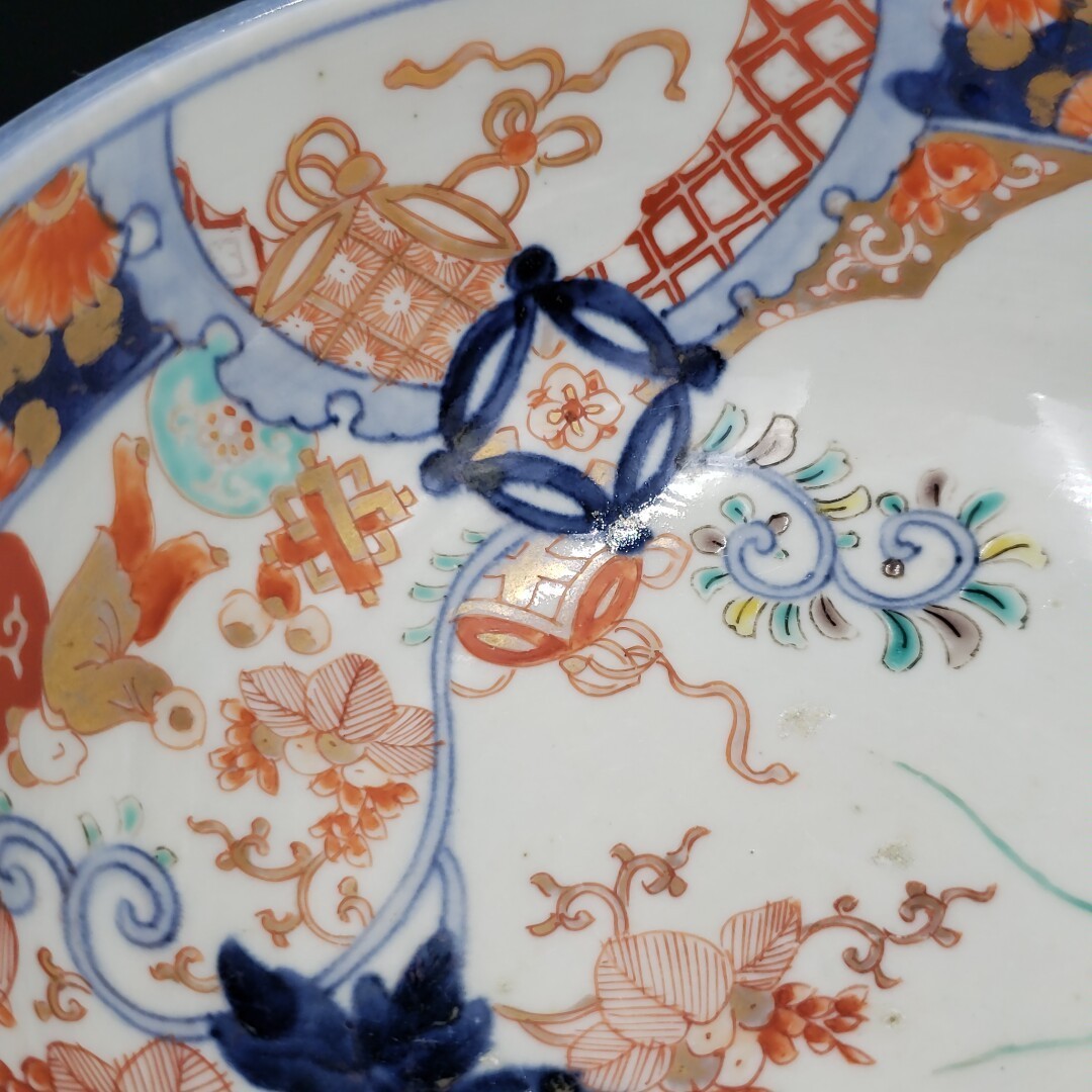古伊万里　鳥絵　大平・大鉢　無傷・時代箱入 古伊万里(藍九谷様式)染付大皿 鳥に竹文 窓絵宝珠図 江戸時代中期 | 古