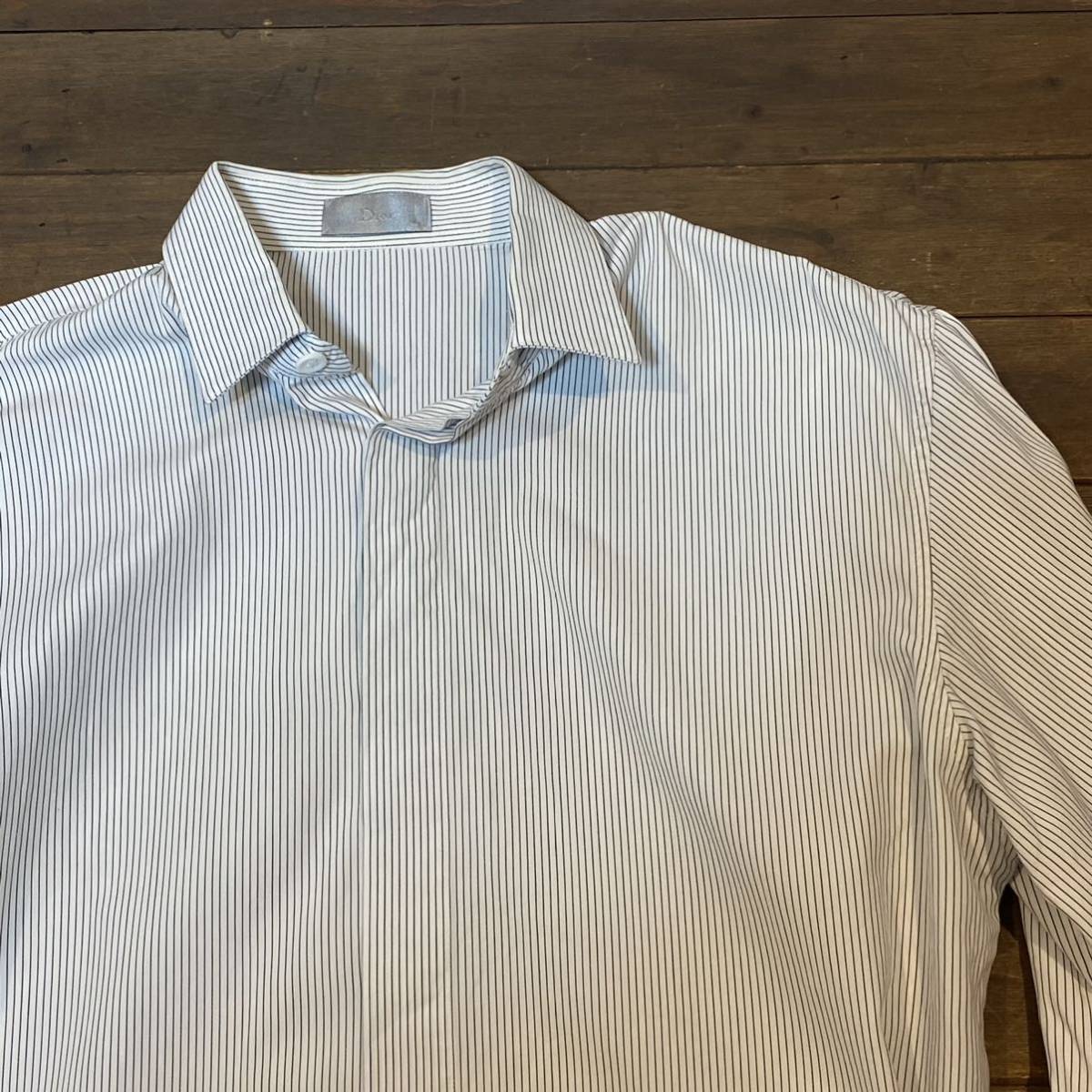 153) Dior HOMME エディ期 BEE イタリア製 ストライプ シャツ ハチ 蜂