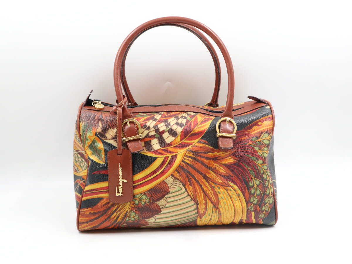 ☆Salvatore Ferragamo フェラガモ ボタニカル柄 ボストンバッグ 