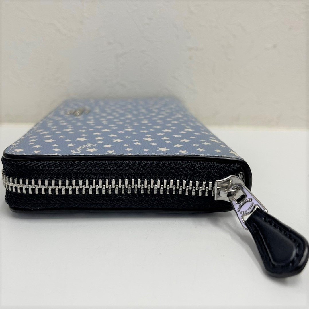 COACH 長財布 F67614 レディース レザー コーチ ブルー 星柄 ドット 未