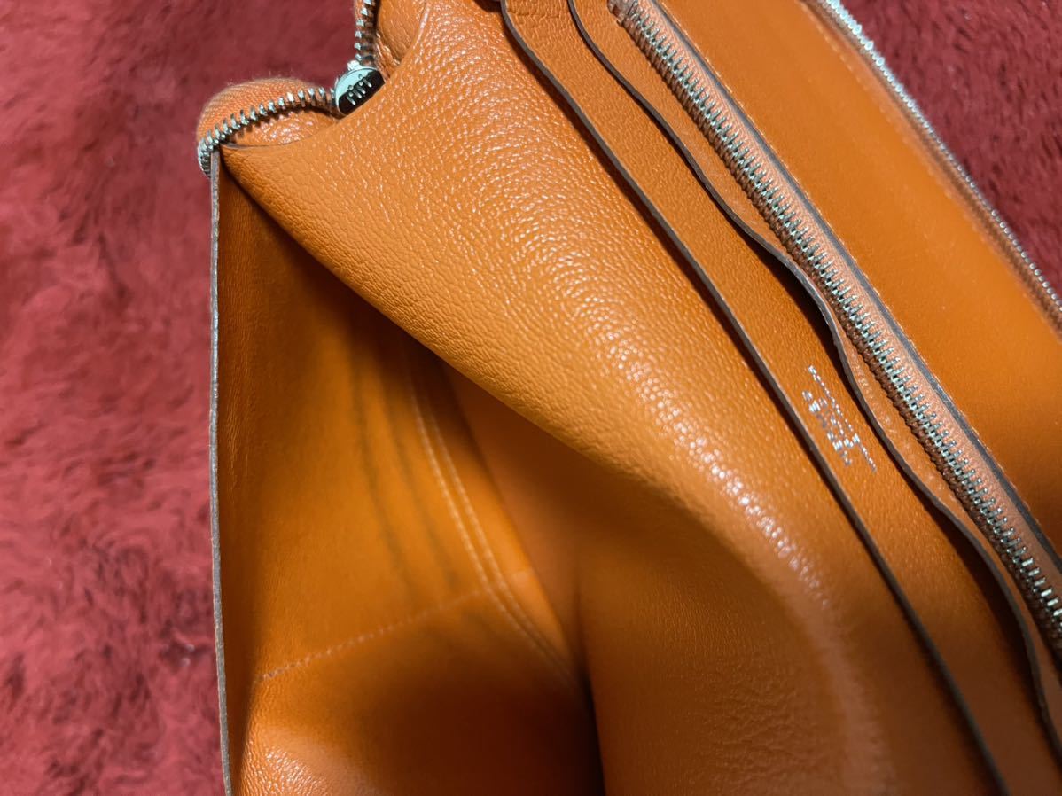 HERMES アザップ コンバイン オレンジ 長財布 刻印X ラウンド 