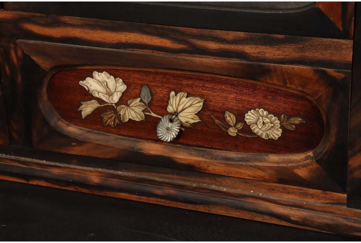 URA]黒柿材金蒔絵螺鈿骨細工花鳥図器局/64.3cm/4-4-177(検)骨董/中国