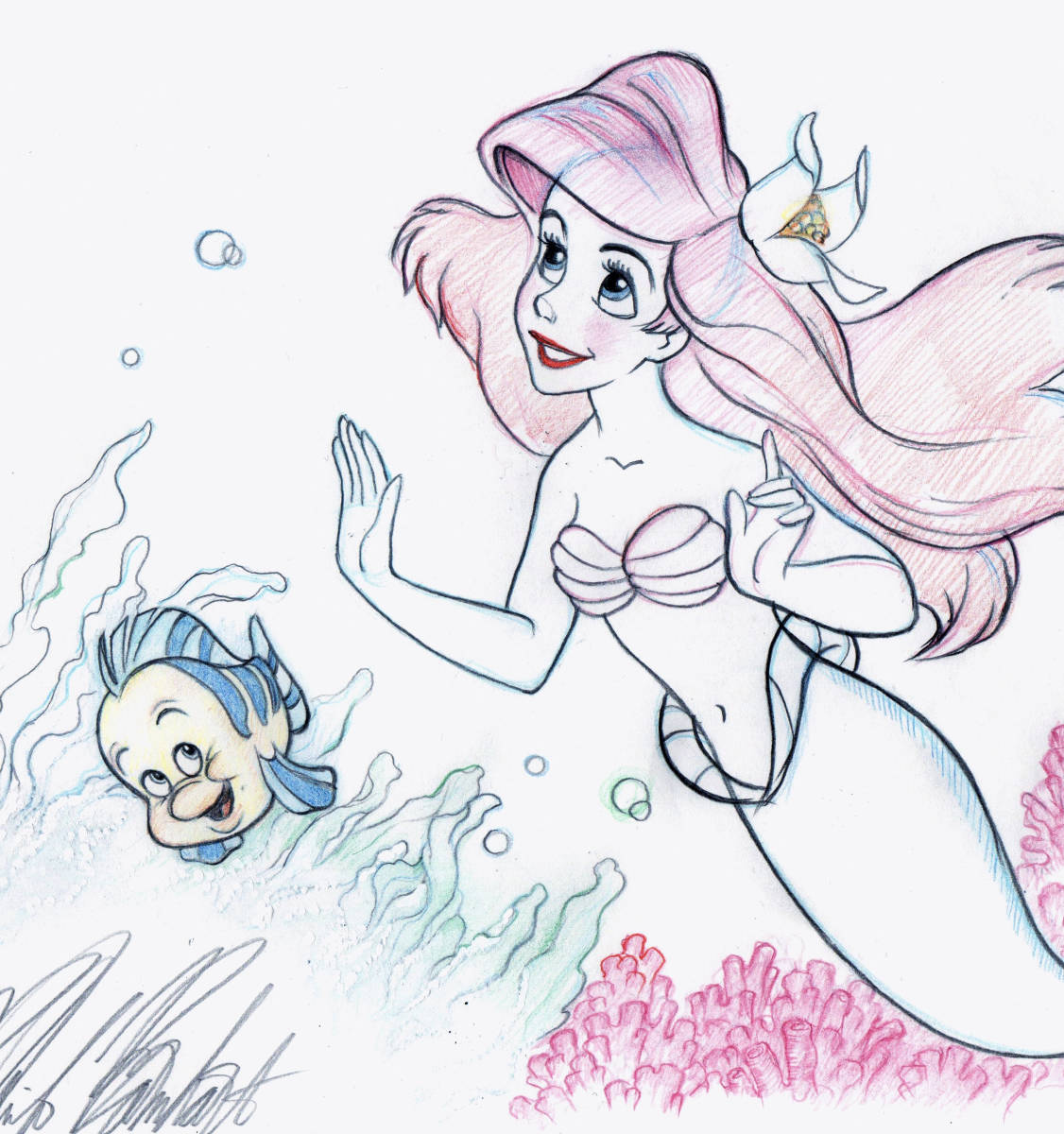 ディズニー リトルマーメイド 原画 ２枚セット ディズニーリトルマーメイド「アリエール＆ヒラメ」原画 ファイロ