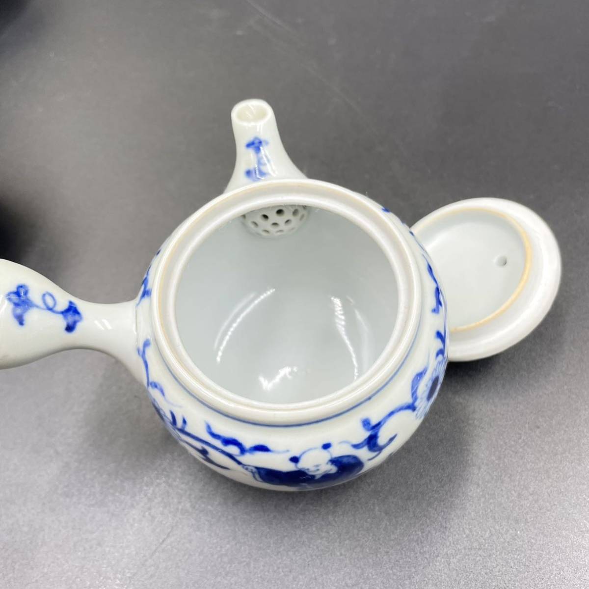 煎茶道具 横手急須 染付 （高橋道八，急须，茶具，茶器，時代物）