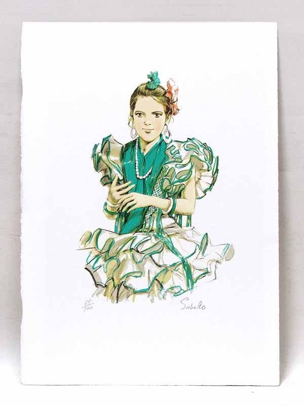 GINZA絵画館】送料無料！斉藤三郎 リトグラフ版画・踊り子（緑