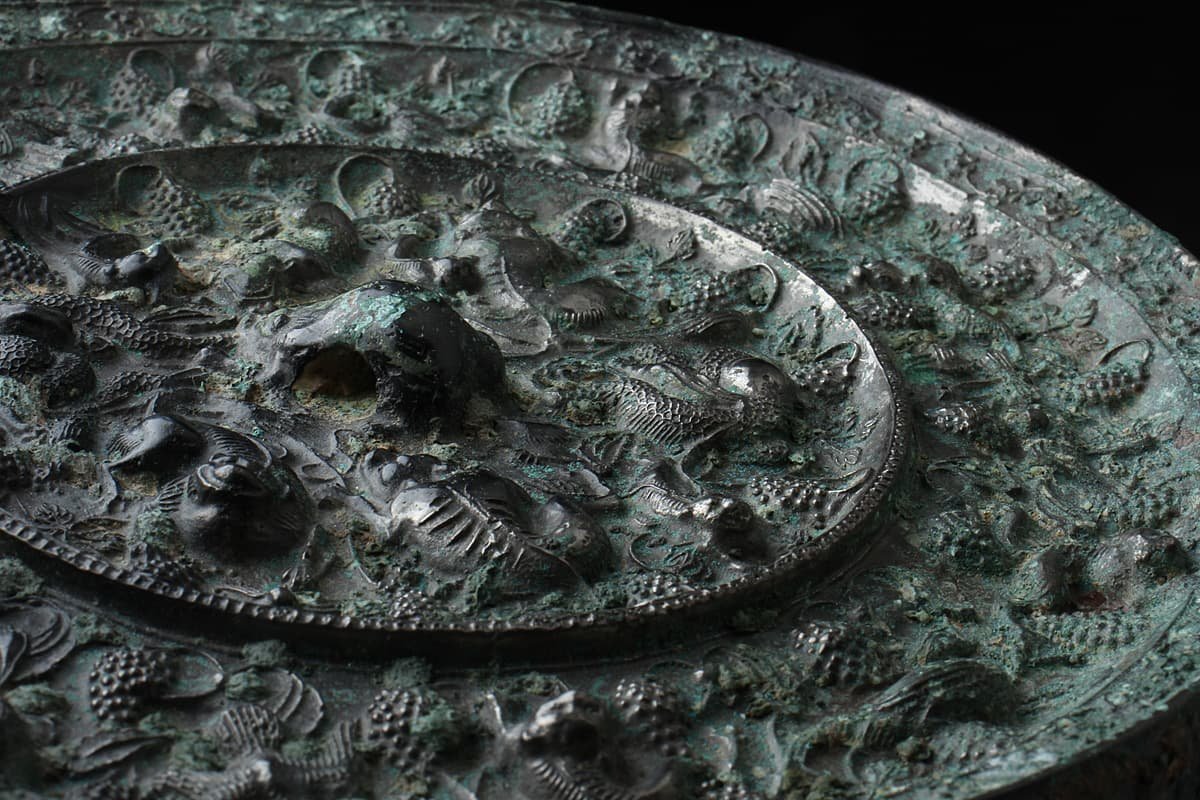 EC233 時代物 白銅 海獸葡萄鏡 直径21cm 重1.7kg・海獣葡萄鏡・中国鏡