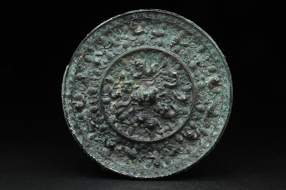 EC233 時代物 白銅 海獸葡萄鏡 直径21cm 重1.7kg・海獣葡萄鏡・中国鏡