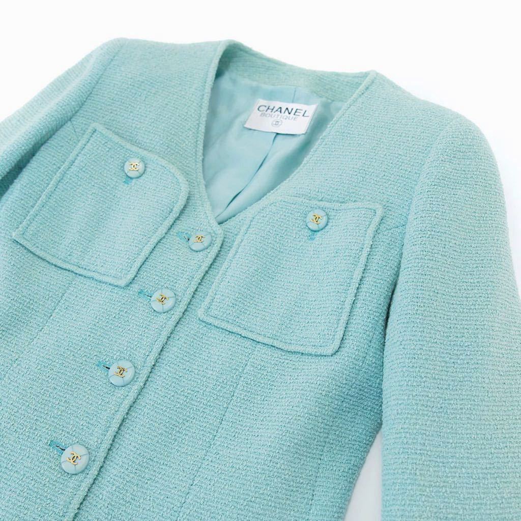 激レア vintage CHANEL 95P CCボタン ツイードジャケット ミントブルー