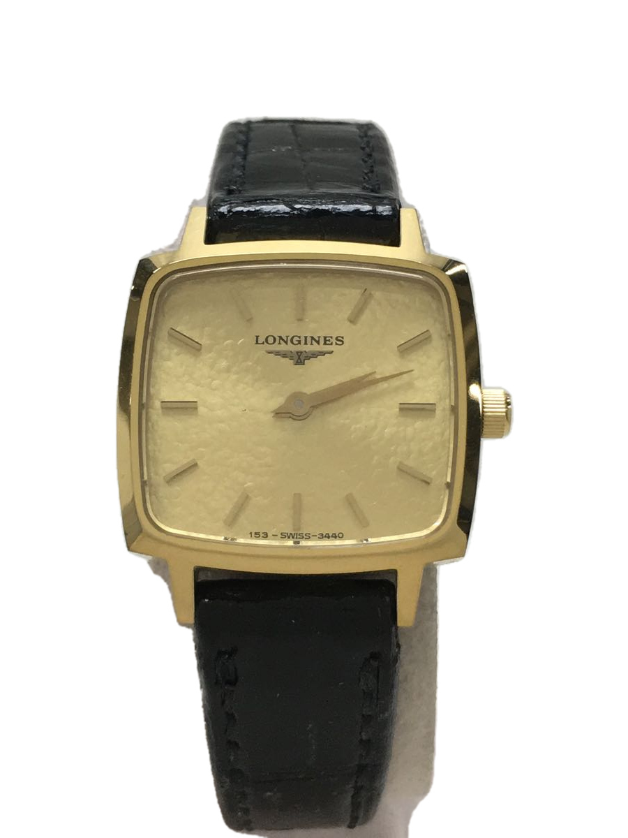 LONGINES◇クォーツ腕時計/レザーベルト/文字盤ゴールド/ブラック/68
