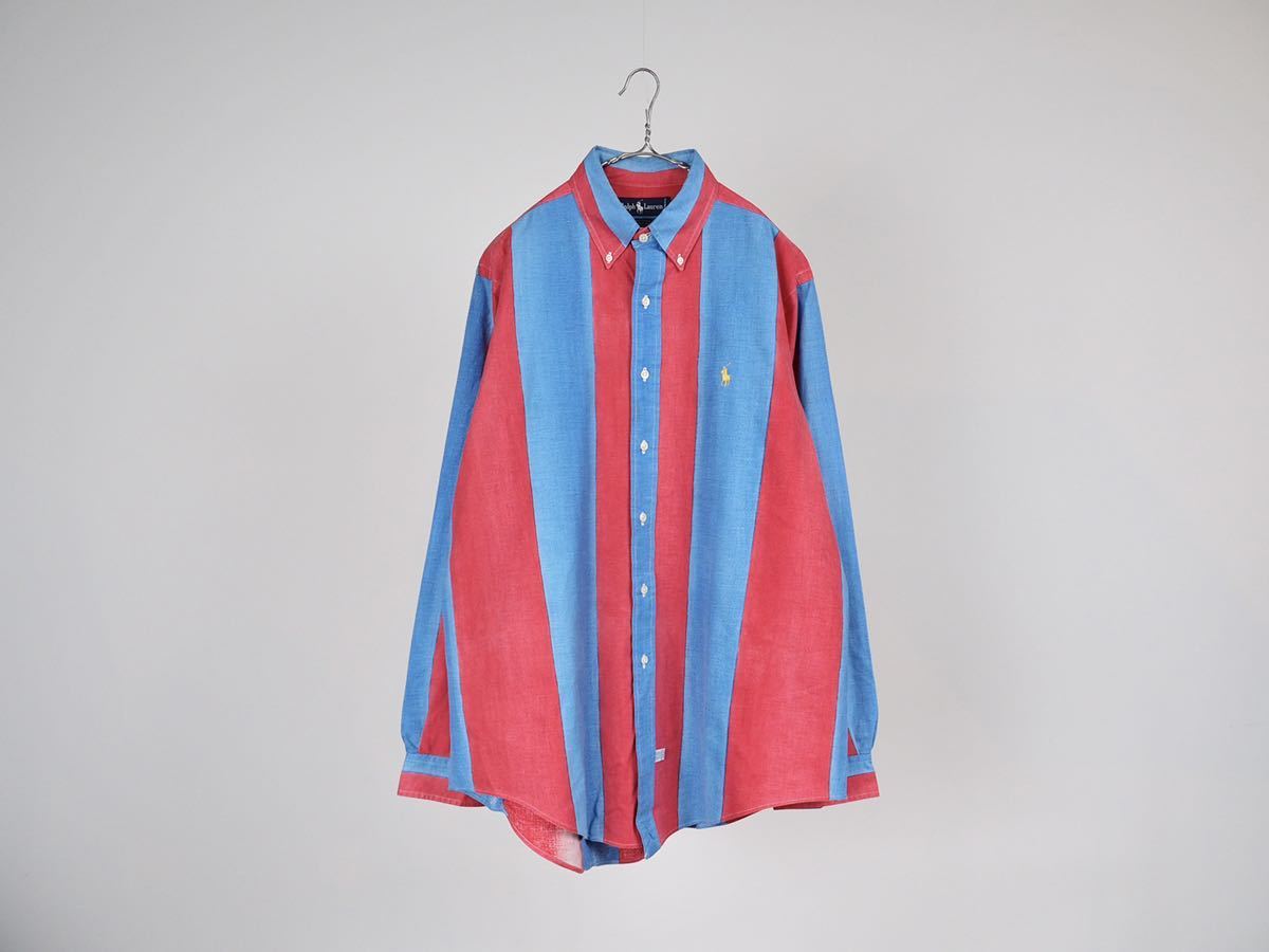90s Ralph Lauren “HAND WOVEN FABRIC” ブロックカラー ストライプ 