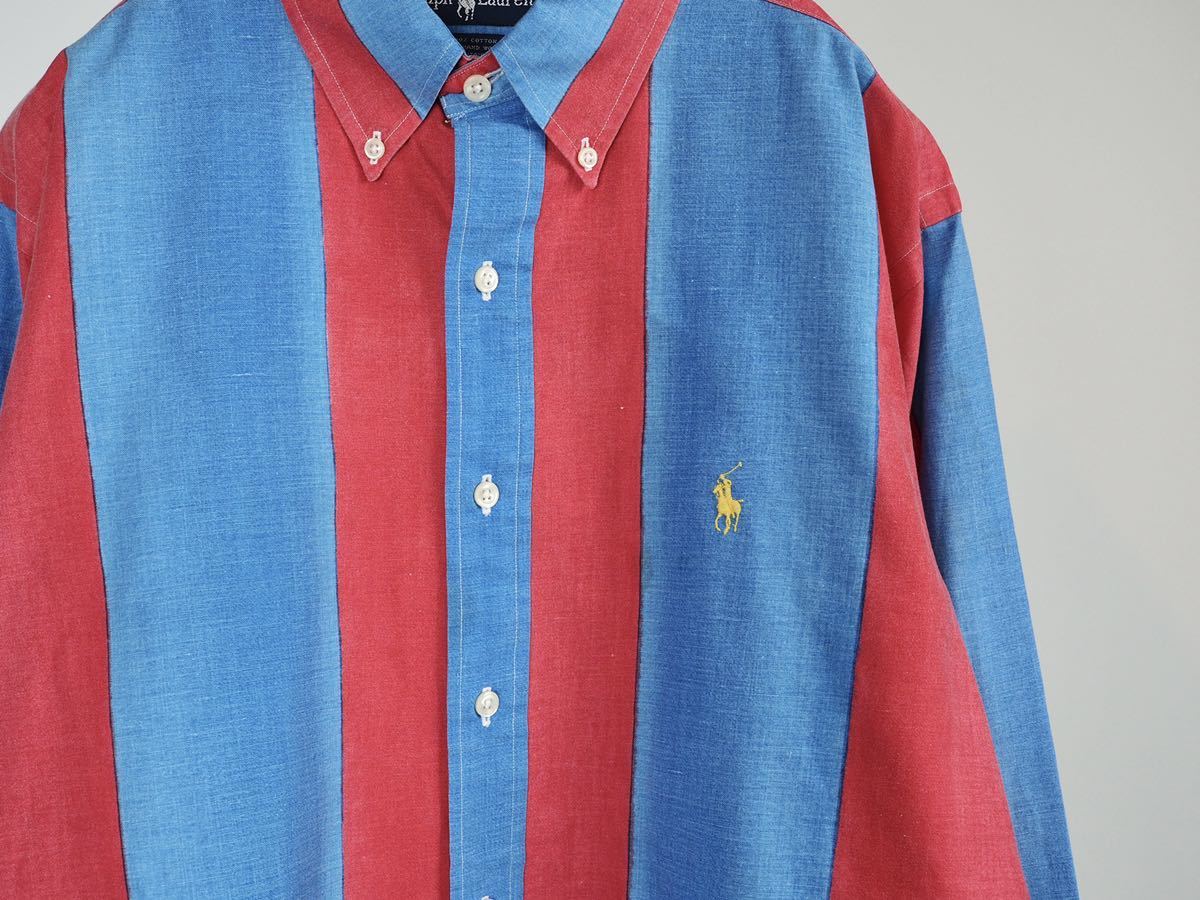 90s Ralph Lauren “HAND WOVEN FABRIC” ブロックカラー ストライプ 