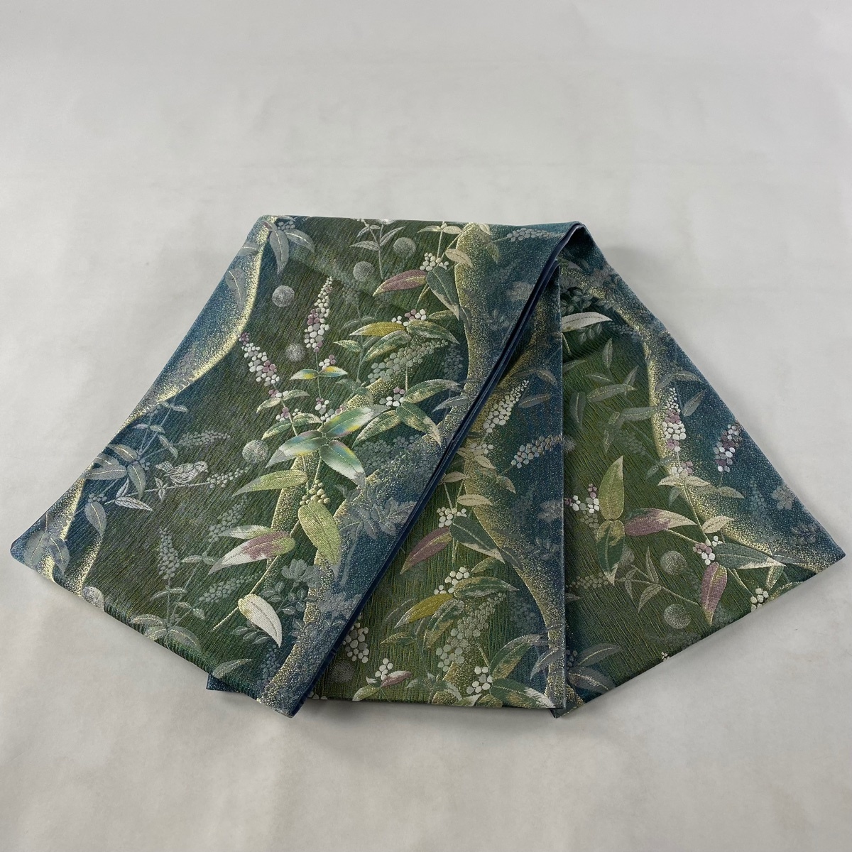 袋帯 美品 名品 やまと 草花 金銀糸 緑 六通 正絹 【中古】 【公式通販】