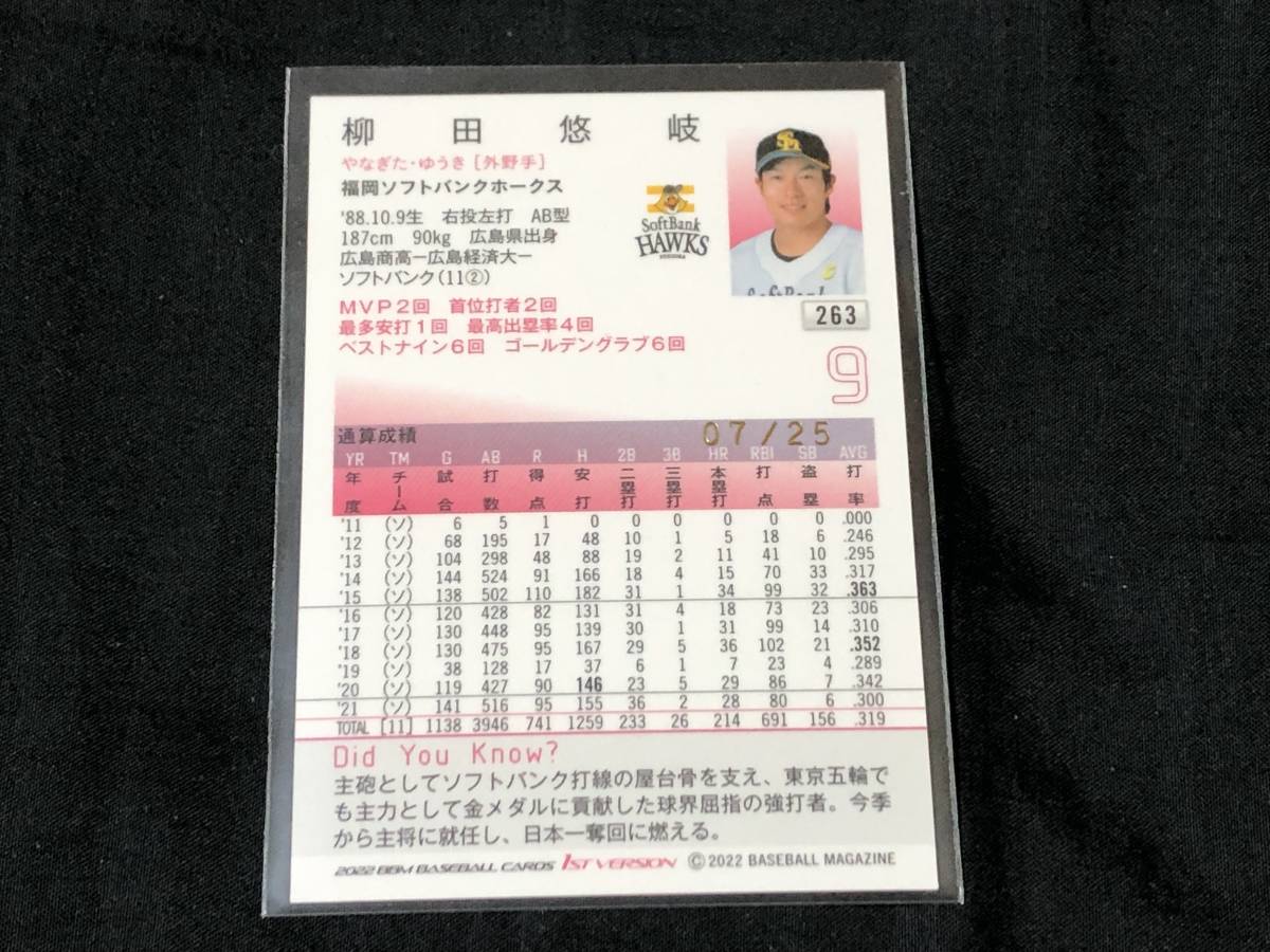 BBM 2022 1st】柳田悠岐（福岡ソフトバンクホークス）赤箔サインカード 