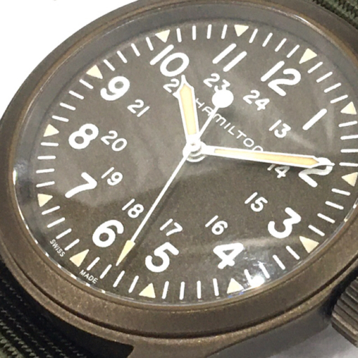 ハミルトン 腕時計 H694490 カーキ フィールド ラウンド クォーツ メンズ 純正 ベルト ブラウン×グリーン 付属有