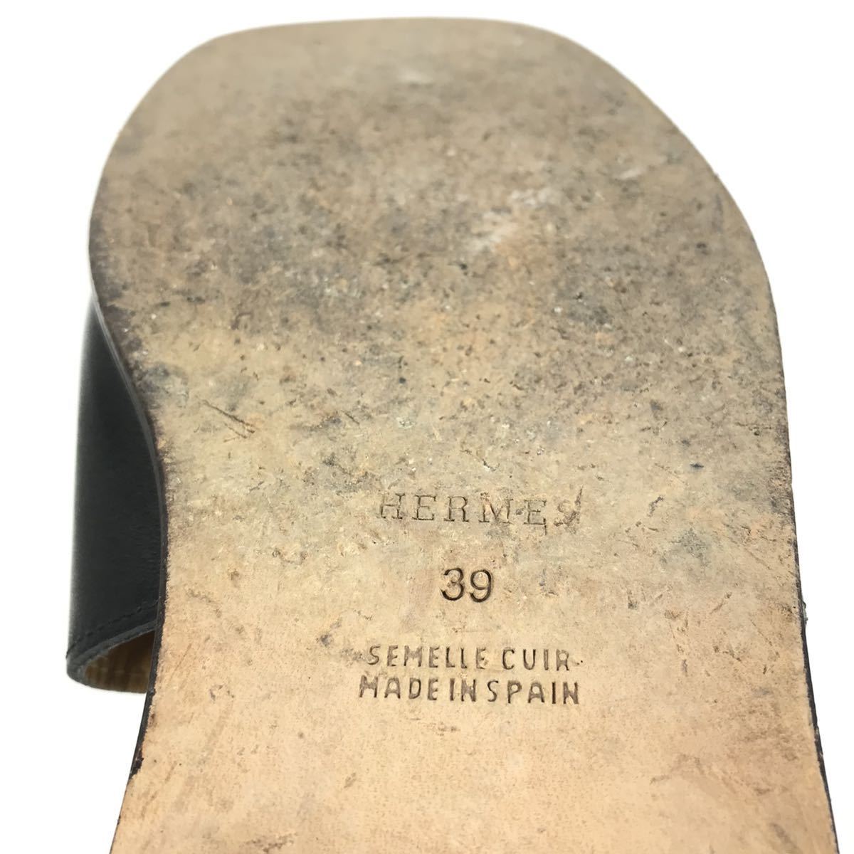 エルメス 本物 Hermes 靴 24cm 黒 エブリン サンダル スリッパ Hモチーフ 本革 レザー 男性用 メンズ スペイン製 39 男性用 売買されたオークション情報 Yahooの商品情報をアーカイブ公開 オークファン Aucfan Com