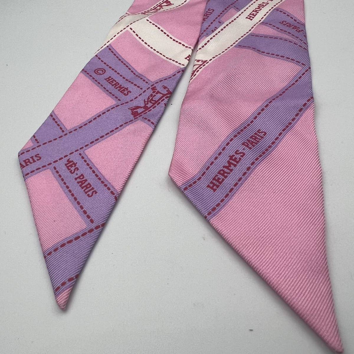 HERMES エルメス ツイリー リボン柄 スカーフ ピンク エルメスツイリー  