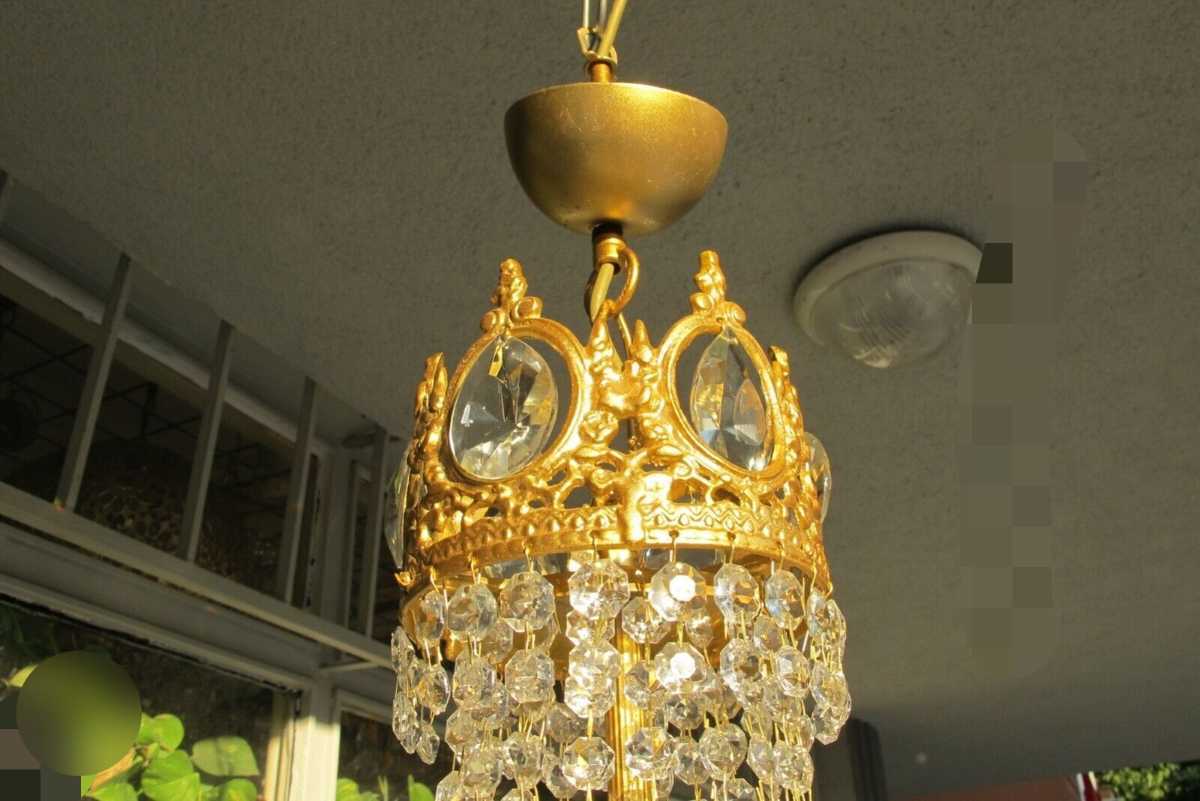 超希少 アンティーク フランス製 スワロフスキー高級クリスタルシャンデリア 真鍮無垢 純金プレーティング 5灯 高さ76㎝ 直径40cm 入手困難_7