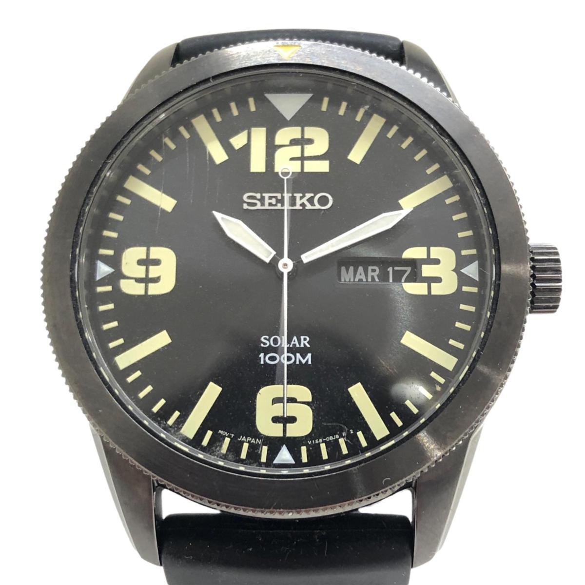 1円 SEIKO セイコー ソーラー ブラック ブラック文字盤 ラバーベルト 