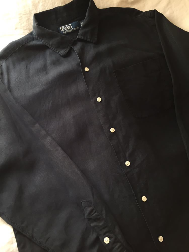 ブラック】90s POLO by Ralph Lauren caldwell オープンカラーシャツ L