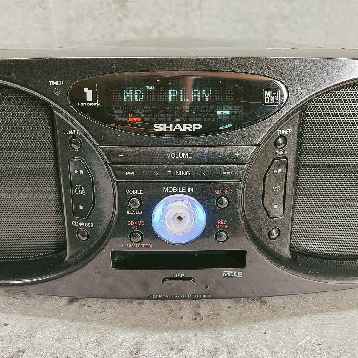 動作品】SHARP 1ビットMD/CDシステム SD-FX33-B シャープ ラジカセ USB