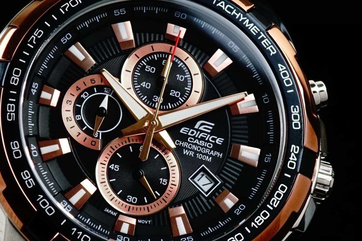 1円×3本 カシオ 逆輸入 EDIFICE ピンクゴールド 100m防水 クロノグラフ  