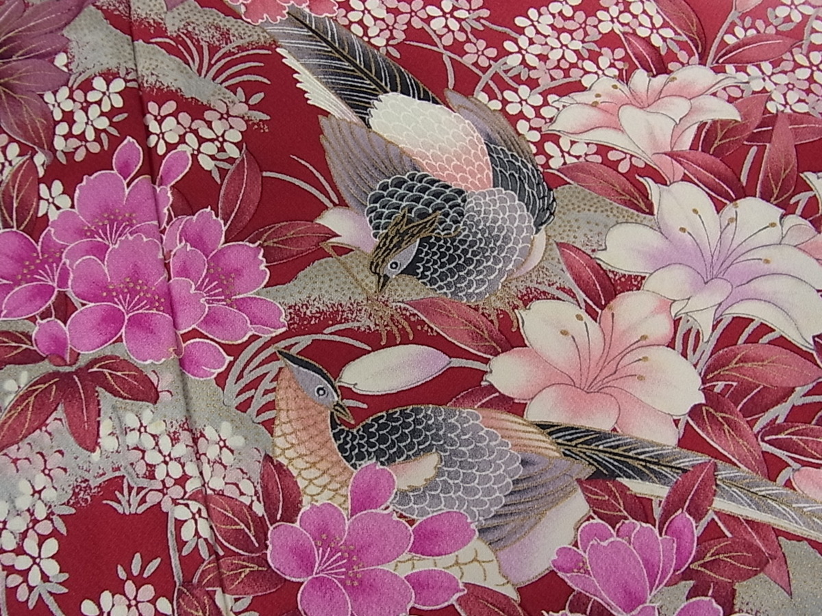 花美人着物□豪華振袖 花鳥文 暈し染め 金彩 逸品 zzz1638 | かっこいい -