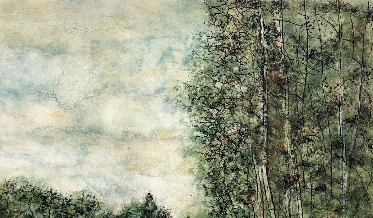 ベルナール・ガントナー『橋のある風景』リトグラフ ed.140/185. 鉛筆