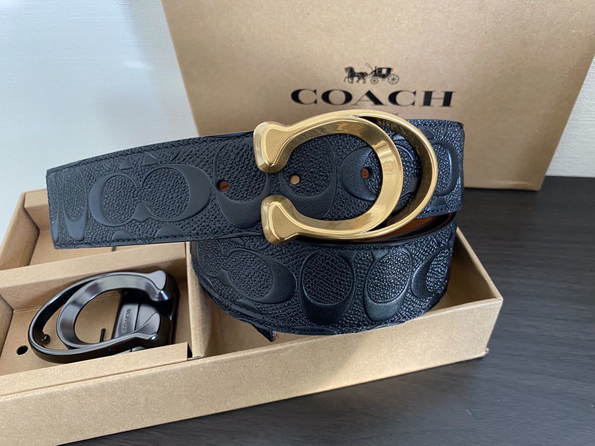 Coach コーチ ベルト メンズベルト 最新 リバーシブル シグネチャー 箱付き バックル回転可能 服飾小物 売買されたオークション情報 Yahooの商品情報をアーカイブ公開 オークファン Aucfan Com