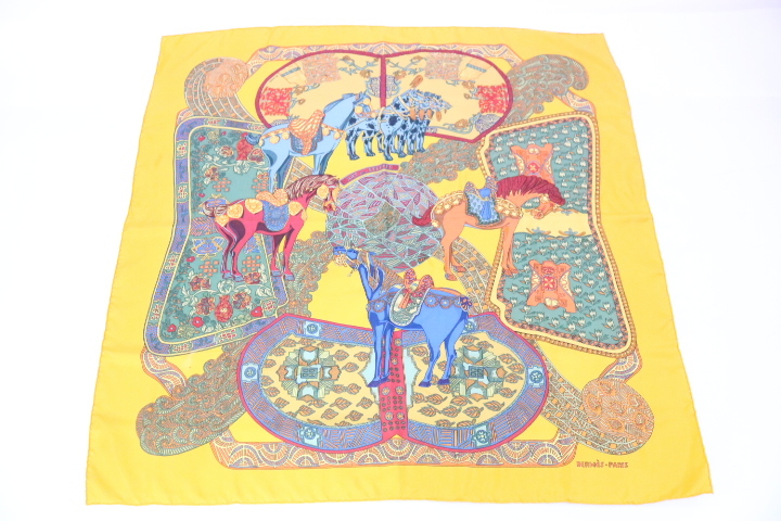 ト葛】⑤HERMES/エルメス カレ90 シルク スカーフ ART des STEPPES