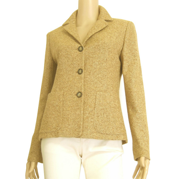 Ａ美品/マックスマーラ MaxMara ふっくらツイードジャケット イタリア製 表記IJ38号(11号/L相当) 茶/ブラウン シルク混 秋冬向け アウター