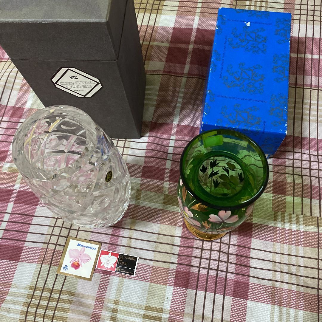 花瓶 金彩 フラワーベース ボヘミアガラス BOHEMIA 花器 大型 美品