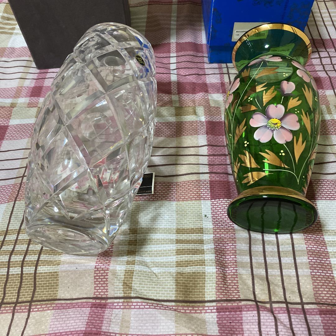 花瓶 金彩 フラワーベース ボヘミアガラス BOHEMIA 花器 大型 美品