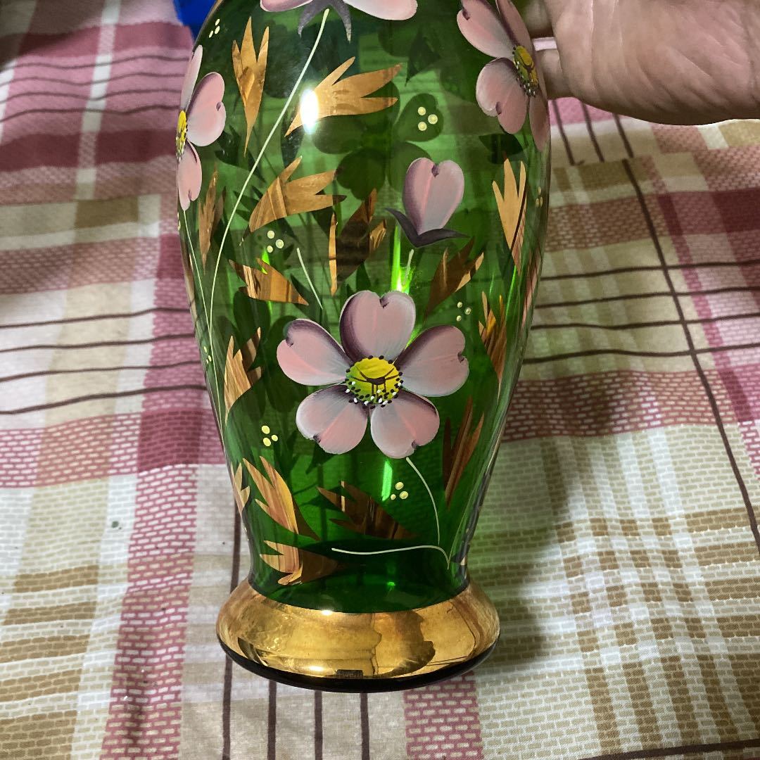 花瓶 金彩 フラワーベース ボヘミアガラス BOHEMIA 花器 大型 美品
