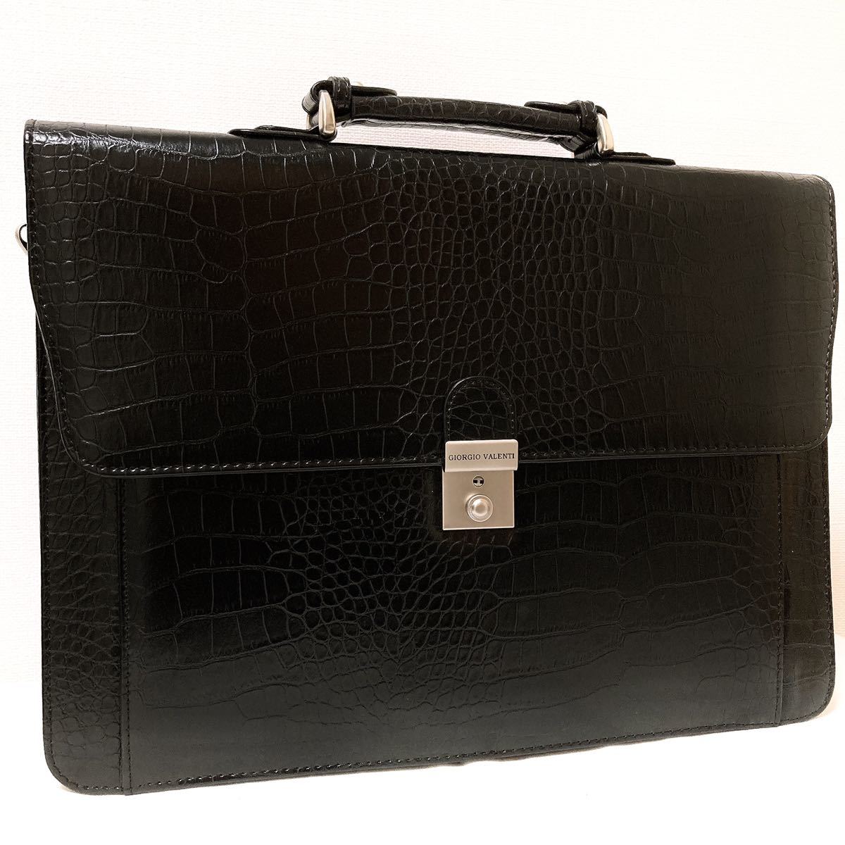 未使用品】 GIORGIO VALENTI 2way ビジネスバッグ 型押しクロコ 本革 
