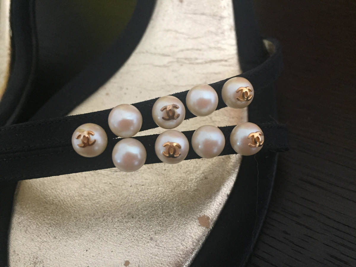 CHANEL サンダル 本物素敵 シャネル サイズ38 パール 中古 